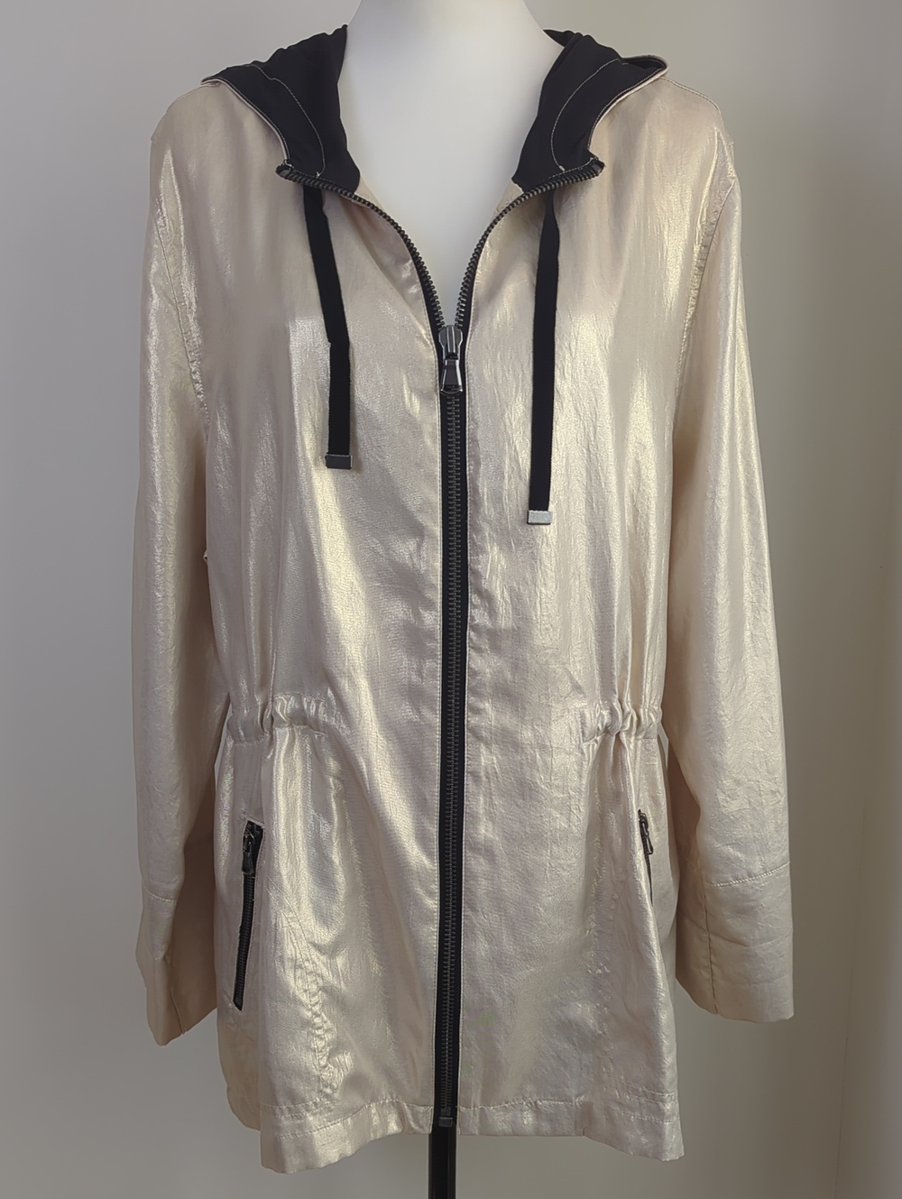 Chico's Zenergy Gold Shine Metallic Anorak Jacket Ivory SIZE 3 XL / 16-18